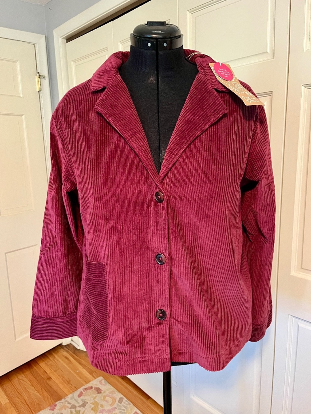 Gudrun Sjoden Burgundy Corduroy Short Coat Size M NWT